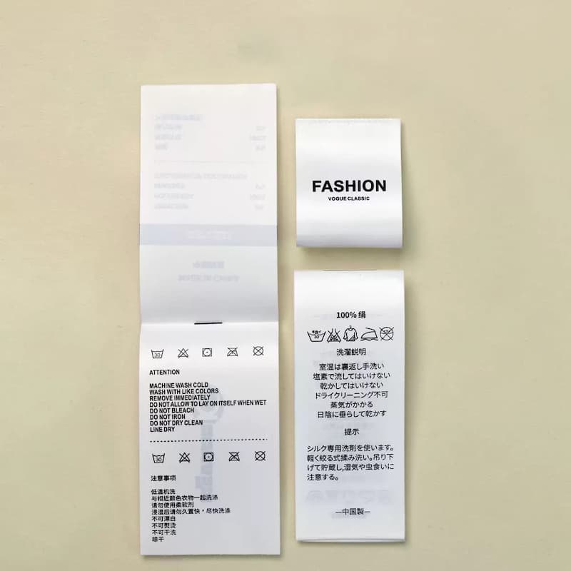 printed clothing care label