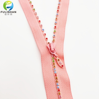 Fashion Design Colourful Rhinestone Pink Zippers
