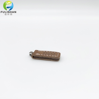 Embossed Logo Leather Zip Puller With Metal